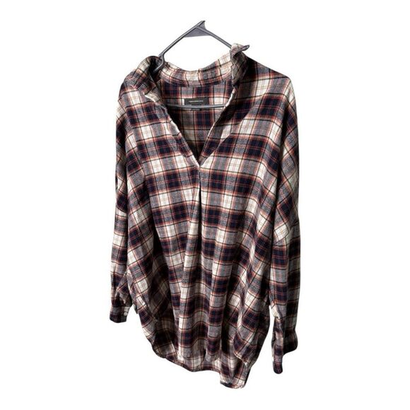 French Connection Blue/Burgundy/Cream
Plaid V-Neck Cotton Blend Shirt large - Picture 2 of 5